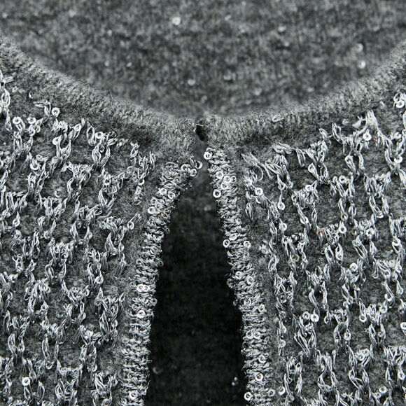 NWT Zara Silver Cardigan with Metallic Threads & Sequins Size XL - Picture 5 of 7